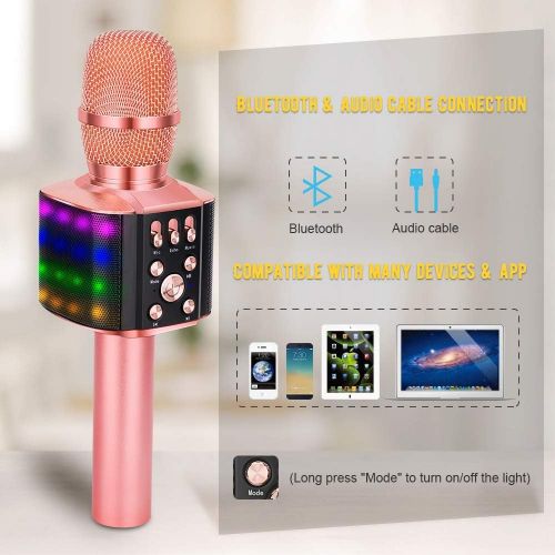  [아마존 핫딜] [아마존핫딜]BONAOK Wireless Bluetooth Karaoke Microphone with controllable LED Lights, 4 in 1 Portable Karaoke Machine Speaker for Android/iPhone/PC (Rose Gold)