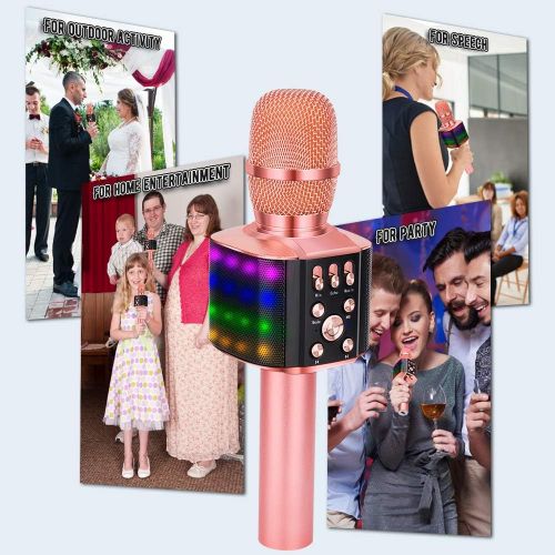  [아마존 핫딜] [아마존핫딜]BONAOK Wireless Bluetooth Karaoke Microphone with controllable LED Lights, 4 in 1 Portable Karaoke Machine Speaker for Android/iPhone/PC (Rose Gold)