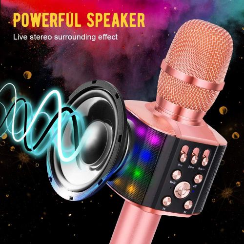  [아마존 핫딜] [아마존핫딜]BONAOK Wireless Bluetooth Karaoke Microphone with controllable LED Lights, 4 in 1 Portable Karaoke Machine Speaker for Android/iPhone/PC (Rose Gold)