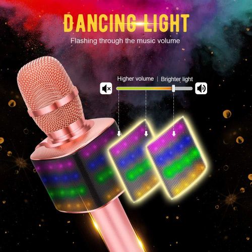  [아마존 핫딜] [아마존핫딜]BONAOK Wireless Bluetooth Karaoke Microphone with controllable LED Lights, 4 in 1 Portable Karaoke Machine Speaker for Android/iPhone/PC (Rose Gold)