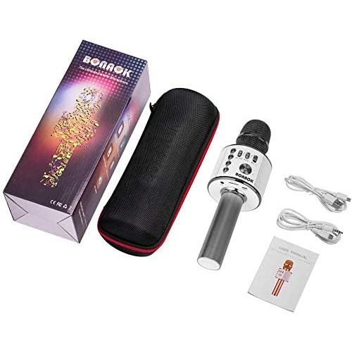  [아마존 핫딜] [아마존핫딜]BONAOK Wireless Bluetooth Karaoke Microphone,3-in-1 Portable Handheld karaoke Mic Speaker Machine Christmas Birthday Home Party for Android/iPhone/PC or All Smartphone(Q37 Space Gr