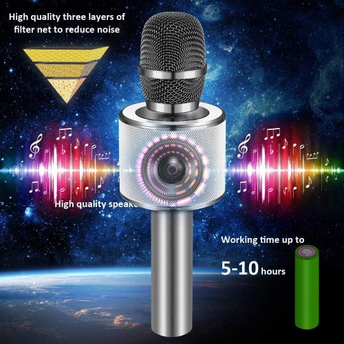  [아마존 핫딜] [아마존핫딜]BONAOK Wireless Bluetooth Karaoke Microphone,3-in-1 Portable Handheld karaoke Mic Speaker Machine Christmas Birthday Home Party for Android/iPhone/PC or All Smartphone(Q37 Space Gr