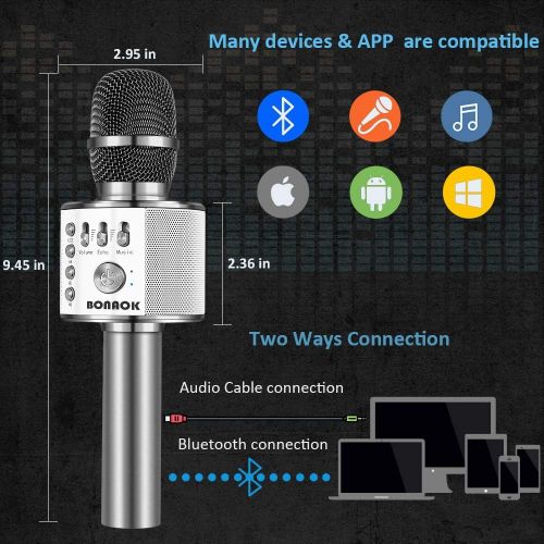  [아마존 핫딜] [아마존핫딜]BONAOK Wireless Bluetooth Karaoke Microphone,3-in-1 Portable Handheld karaoke Mic Speaker Machine Christmas Birthday Home Party for Android/iPhone/PC or All Smartphone(Q37 Space Gr