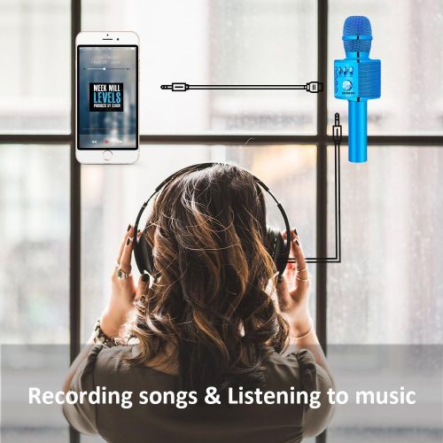  [아마존 핫딜] BONAOK Wireless Bluetooth Karaoke Microphone,3-in-1 Portable Handheld karaoke Mic Speaker Machine Christmas Birthday Home Party for Android/iPhone/PC or All Smartphone(Q37 Blue)