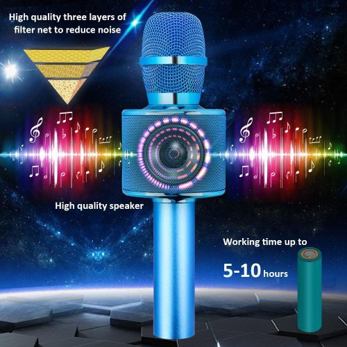  [아마존 핫딜] BONAOK Wireless Bluetooth Karaoke Microphone,3-in-1 Portable Handheld karaoke Mic Speaker Machine Christmas Birthday Home Party for Android/iPhone/PC or All Smartphone(Q37 Blue)
