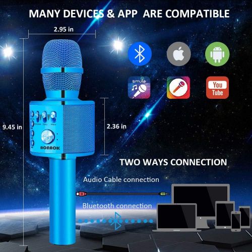  [아마존 핫딜] BONAOK Wireless Bluetooth Karaoke Microphone,3-in-1 Portable Handheld karaoke Mic Speaker Machine Christmas Birthday Home Party for Android/iPhone/PC or All Smartphone(Q37 Blue)