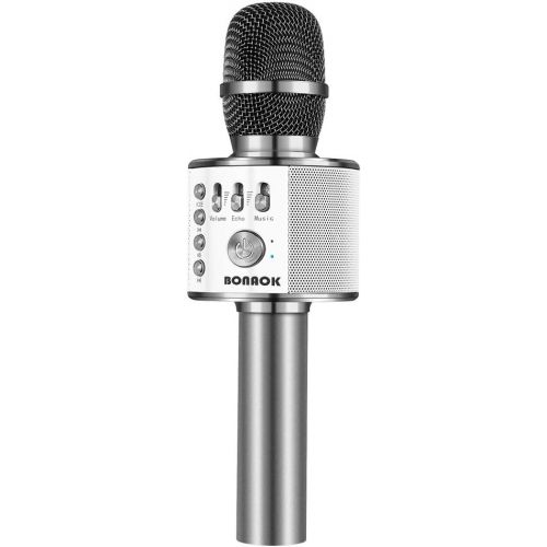  [아마존베스트]BONAOK Wireless Bluetooth Karaoke Microphone,3-in-1 Portable Handheld karaoke Mic Speaker Machine Christmas Birthday Home Party for Android/iPhone/PC or All Smartphone(Q37 Space Gr