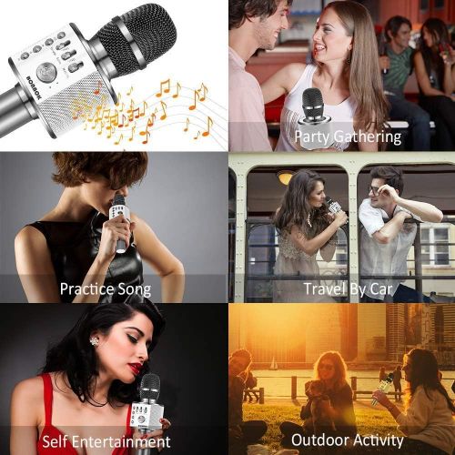  [아마존베스트]BONAOK Wireless Bluetooth Karaoke Microphone,3-in-1 Portable Handheld karaoke Mic Speaker Machine Christmas Birthday Home Party for Android/iPhone/PC or All Smartphone(Q37 Space Gr