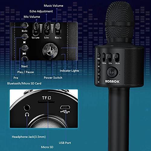  BONAOK Wireless Bluetooth Karaoke Microphone,3-in-1 Portable Handheld karaoke Mic Speaker Machine Christmas Birthday Home Party for Android/iPhone/PC or All Smartphone(Q37 Black)