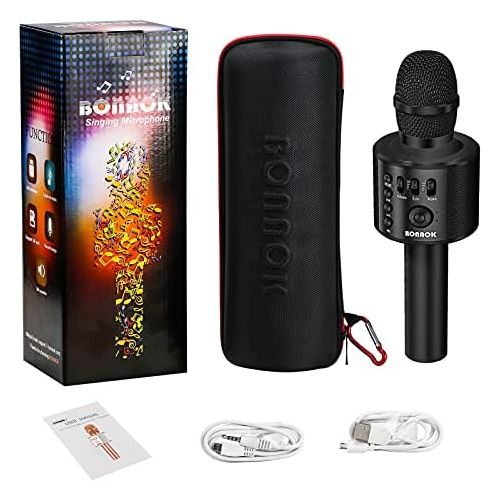  BONAOK Wireless Bluetooth Karaoke Microphone,3-in-1 Portable Handheld karaoke Mic Speaker Machine Christmas Birthday Home Party for Android/iPhone/PC or All Smartphone(Q37 Black)