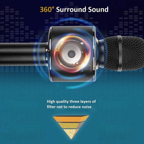  BONAOK Wireless Bluetooth Karaoke Microphone,3-in-1 Portable Handheld karaoke Mic Speaker Machine Christmas Birthday Home Party for Android/iPhone/PC or All Smartphone(Q37 Black)