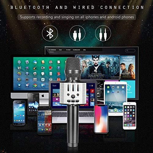  BONAOK Bluetooth Wireless Karaoke Microphone, Portable Handheld Rechargeable Karaoke Machine Speaker with Stereo Sound Christmas Home Birthday Party for All iPhone/Android/PC(Space