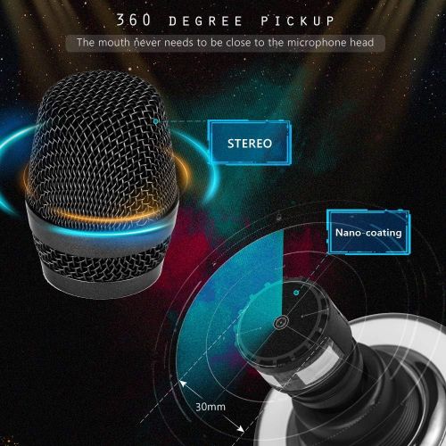  BONAOK Bluetooth Wireless Karaoke Microphone, Portable Handheld Rechargeable Karaoke Machine Speaker with Stereo Sound Christmas Home Birthday Party for All iPhone/Android/PC(Space