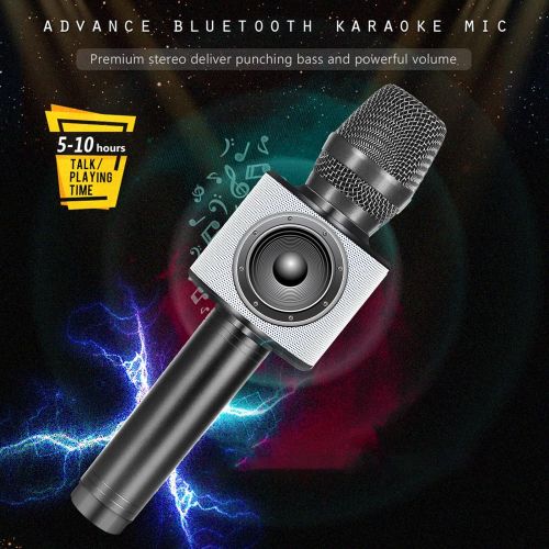  BONAOK Bluetooth Wireless Karaoke Microphone, Portable Handheld Rechargeable Karaoke Machine Speaker with Stereo Sound Christmas Home Birthday Party for All iPhone/Android/PC(Space