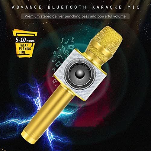  BONAOK Bluetooth Wireless Karaoke Microphone, Portable Rechargeable Karaoke Mic Speaker with Stereo Sound Christmas Party Home Birthday for all iPhone/Android/PC(Gold)