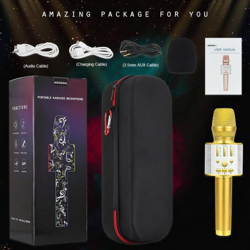  BONAOK Bluetooth Wireless Karaoke Microphone, Portable Rechargeable Karaoke Mic Speaker with Stereo Sound Christmas Party Home Birthday for all iPhone/Android/PC(Gold)