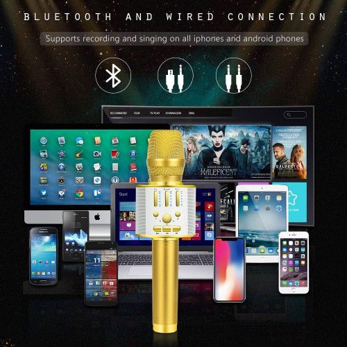  BONAOK Bluetooth Wireless Karaoke Microphone, Portable Rechargeable Karaoke Mic Speaker with Stereo Sound Christmas Party Home Birthday for all iPhone/Android/PC(Gold)