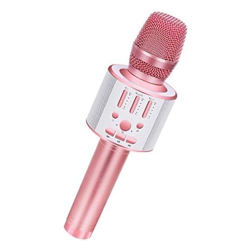  BONAOK Bluetooth Wireless Karaoke Microphone, Portable handheld Rechargeable Karaoke Machine Speaker with Stereo Sound Christmas Home Birthday Party for all iPhone/Android/PC(D03 R