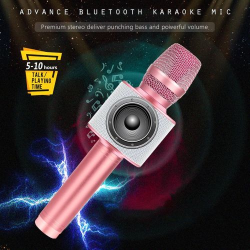  BONAOK Bluetooth Wireless Karaoke Microphone, Portable handheld Rechargeable Karaoke Machine Speaker with Stereo Sound Christmas Home Birthday Party for all iPhone/Android/PC(D03 R