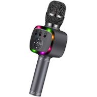 BONAOK Wireless Bluetooth Karaoke Microphone with Dual Sing, LED Lights, Portable Handheld Mic Speaker Machine for Kids Toys/iPhone/Android/PC/Outdoor/Birthday/Home/Party(Space Gra