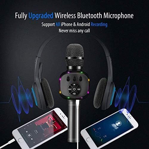  BONAOK Wireless Bluetooth Karaoke Microphone with Dual Sing, LED Lights, Portable Handheld Mic Speaker Machine for Kids Toys/iPhone/Android/PC/Outdoor/Birthday/Home/Party(Space Gra