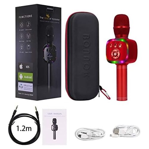  BONAOK Wireless Bluetooth Karaoke Microphone with Dual Sing, LED Lights, Portable Handheld Mic Speaker Machine for Kids Toys/iPhone/Android/PC/Outdoor/Birthday/Home/Party(Red)