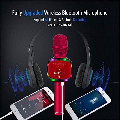  BONAOK Wireless Bluetooth Karaoke Microphone with Dual Sing, LED Lights, Portable Handheld Mic Speaker Machine for Kids Toys/iPhone/Android/PC/Outdoor/Birthday/Home/Party(Red)