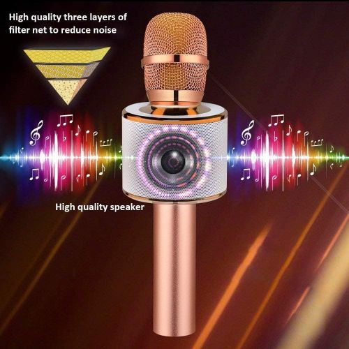  BONAOK Wireless Bluetooth Karaoke Microphone,3-in-1 Portable Handheld Karaoke Mic Speaker Machine Christmas Birthday Home Party for Android/iPhone/PC or All Smartphone(Q37 Rose Gol