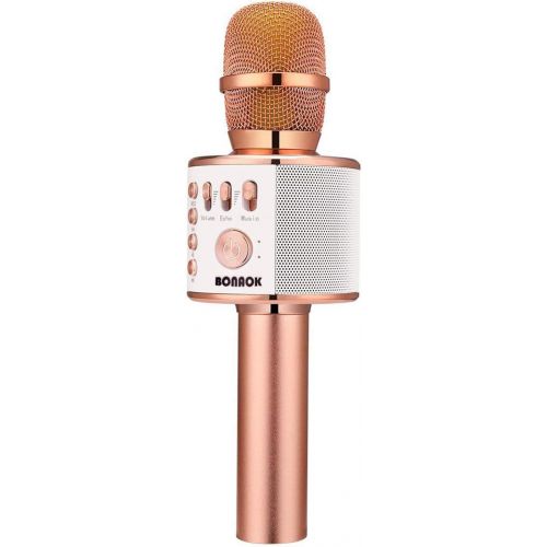  BONAOK Wireless Bluetooth Karaoke Microphone,3-in-1 Portable Handheld Karaoke Mic Speaker Machine Christmas Birthday Home Party for Android/iPhone/PC or All Smartphone(Q37 Rose Gol