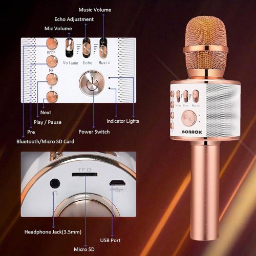  BONAOK Wireless Bluetooth Karaoke Microphone,3-in-1 Portable Handheld Karaoke Mic Speaker Machine Christmas Birthday Home Party for Android/iPhone/PC or All Smartphone(Q37 Rose Gol