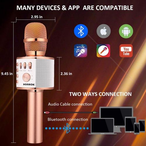  BONAOK Wireless Bluetooth Karaoke Microphone,3-in-1 Portable Handheld Karaoke Mic Speaker Machine Christmas Birthday Home Party for Android/iPhone/PC or All Smartphone(Q37 Rose Gol