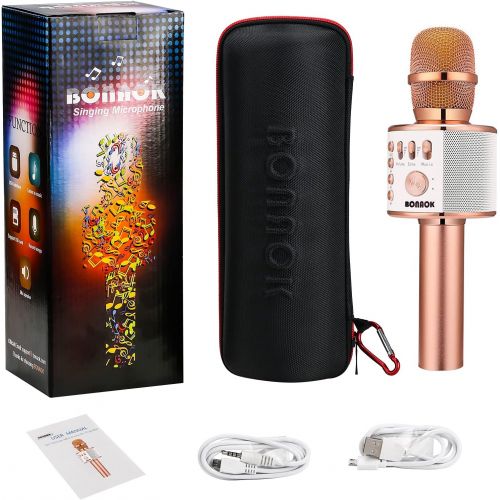  BONAOK Wireless Bluetooth Karaoke Microphone,3-in-1 Portable Handheld Karaoke Mic Speaker Machine Christmas Birthday Home Party for Android/iPhone/PC or All Smartphone(Q37 Rose Gol