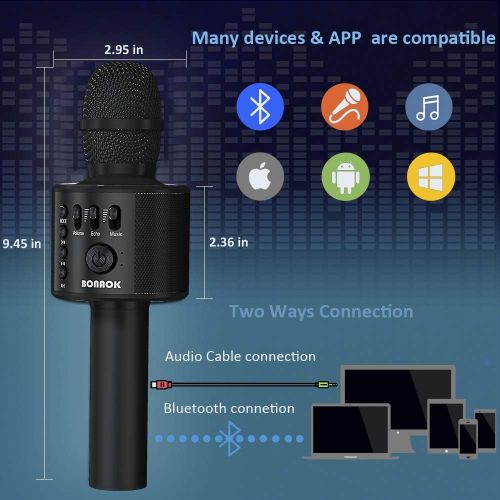  BONAOK Wireless Bluetooth Karaoke Microphone,3-in-1 Portable Handheld karaoke Mic Speaker Machine Christmas Birthday Home Party for Android/iPhone/PC or All Smartphone(Q37 Black)