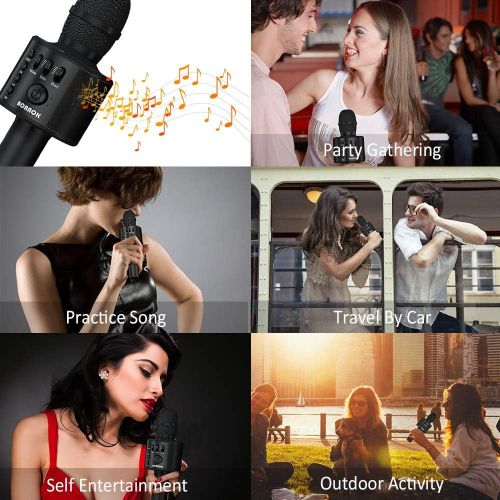  BONAOK Wireless Bluetooth Karaoke Microphone,3-in-1 Portable Handheld karaoke Mic Speaker Machine Christmas Birthday Home Party for Android/iPhone/PC or All Smartphone(Q37 Black)