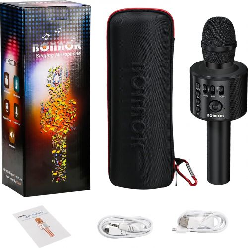  BONAOK Wireless Bluetooth Karaoke Microphone,3-in-1 Portable Handheld karaoke Mic Speaker Machine Christmas Birthday Home Party for Android/iPhone/PC or All Smartphone(Q37 Black)