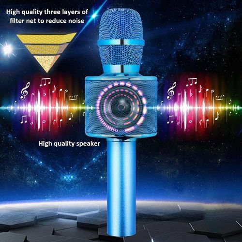  BONAOK Wireless Bluetooth Karaoke Microphone,3-in-1 Portable Handheld karaoke Mic Speaker Machine Christmas Birthday Home Party for Android/iPhone/PC or All Smartphone(Q37 Blue)