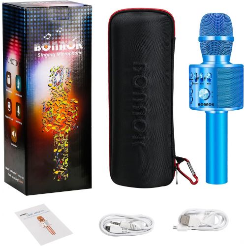  BONAOK Wireless Bluetooth Karaoke Microphone,3-in-1 Portable Handheld karaoke Mic Speaker Machine Christmas Birthday Home Party for Android/iPhone/PC or All Smartphone(Q37 Blue)