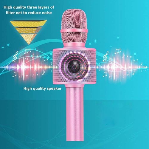  BONAOK Wireless Bluetooth Karaoke Microphone,3-in-1 Portable Handheld Karaoke Mic Speaker Machine Christmas Birthday Home Party for Android/iPhone/PC or All Smartphone(Q37 Light Pi