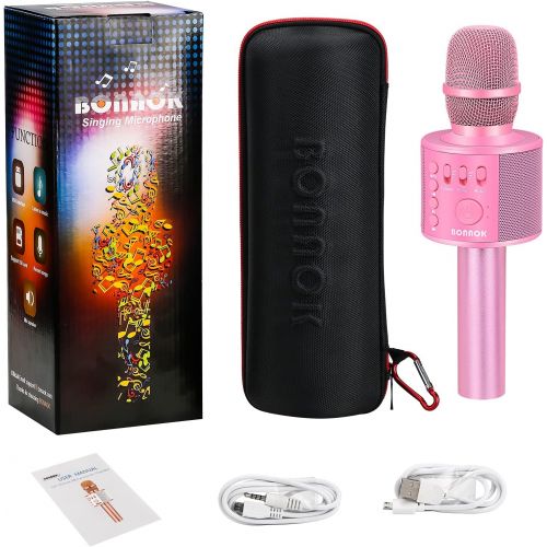  BONAOK Wireless Bluetooth Karaoke Microphone,3-in-1 Portable Handheld Karaoke Mic Speaker Machine Christmas Birthday Home Party for Android/iPhone/PC or All Smartphone(Q37 Light Pi