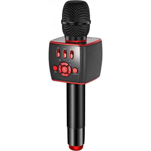  [아마존베스트]BONAOK 2021 Bluetooth Karaoke Wireless Microphone,Portable Karaoke Machine Two 13W Speakers with Duet Sing for Car/Party/Android/iPhone/PC/All Smartphones X39 RED