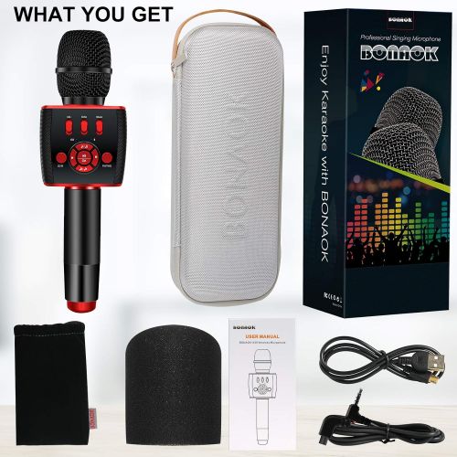  [아마존베스트]BONAOK 2021 Bluetooth Karaoke Wireless Microphone,Portable Karaoke Machine Two 13W Speakers with Duet Sing for Car/Party/Android/iPhone/PC/All Smartphones X39 RED