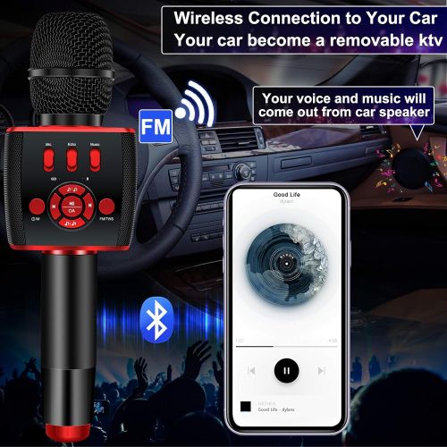  [아마존베스트]BONAOK 2021 Bluetooth Karaoke Wireless Microphone,Portable Karaoke Machine Two 13W Speakers with Duet Sing for Car/Party/Android/iPhone/PC/All Smartphones X39 RED
