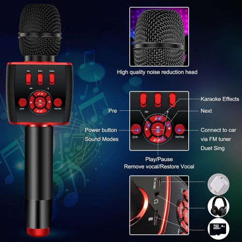  [아마존베스트]BONAOK 2021 Bluetooth Karaoke Wireless Microphone,Portable Karaoke Machine Two 13W Speakers with Duet Sing for Car/Party/Android/iPhone/PC/All Smartphones X39 RED