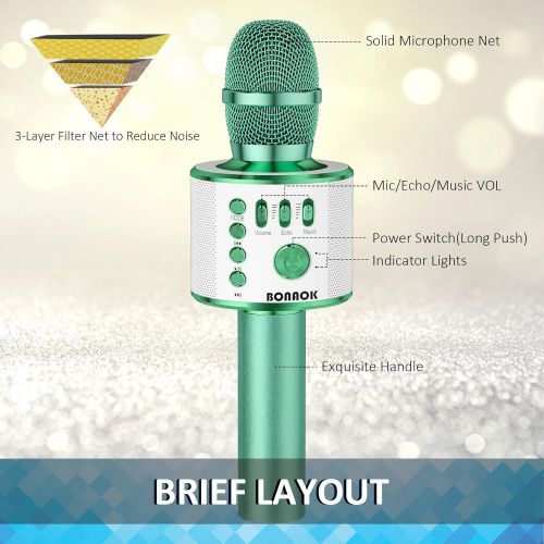 BONAOK Wireless Bluetooth Karaoke Microphone, 3-in-1 Portable Handheld Mic Speaker Machine for All Smartphones, Gift for Girls Boys Kids Adults All Age Q37(Green)