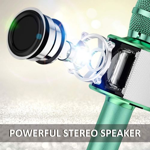  BONAOK Wireless Bluetooth Karaoke Microphone, 3-in-1 Portable Handheld Mic Speaker Machine for All Smartphones, Gift for Girls Boys Kids Adults All Age Q37(Green)