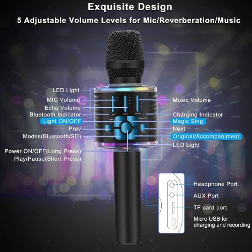  BONAOK Wireless Bluetooth Karaoke Microphone with Magic Voice, Portable Handheld Mic and Speaker Machine for Home Party Birthday PC/All Smartphones D30(Blue)