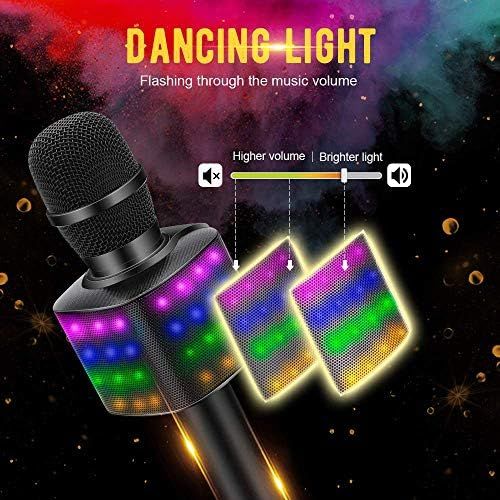  [아마존베스트]BONAOK Wireless Bluetooth Karaoke Microphone with controllable LED Lights, 4 in 1 Portable Karaoke Machine Speaker for Android/iPhone/PC (Black)