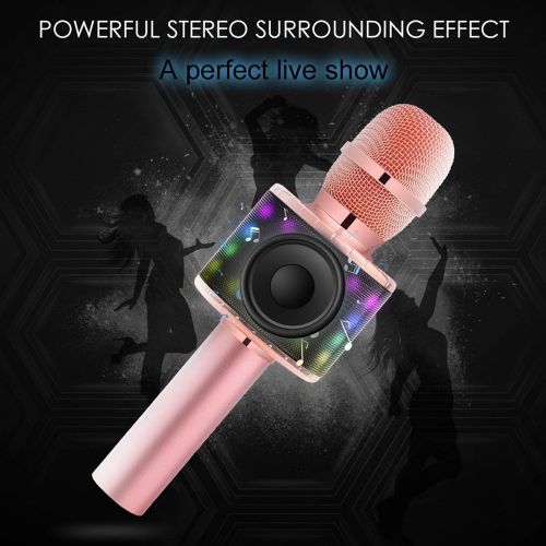  BONAOK Wireless Bluetooth Karaoke Microphone with Multi-color LED Lights, 4 in 1 Portable Handheld Home Party Karaoke Speaker Machine Thanksgiving Gift for AndroidiPhoneiPadSony