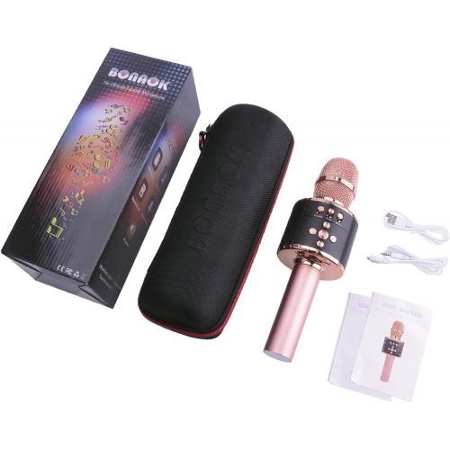  BONAOK Wireless Bluetooth Karaoke Microphone with Multi-color LED Lights, 4 in 1 Portable Handheld Home Party Karaoke Speaker Machine Thanksgiving Gift for AndroidiPhoneiPadSony