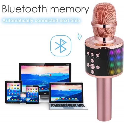  BONAOK Wireless Bluetooth Karaoke Microphone with Multi-color LED Lights, 4 in 1 Portable Handheld Home Party Karaoke Speaker Machine Thanksgiving Gift for AndroidiPhoneiPadSony